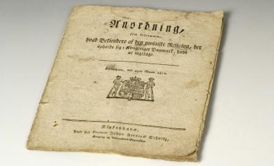Anordningen af 1814, også kaldet det Jødiske Frihedsbrev, som gav de danske jøder borgerrettigheder
